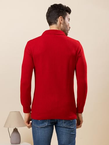 Image of TYSORT Men's Knitted Polo Sweater Casual Full Sleeve Pullover Sweater with Button Collar