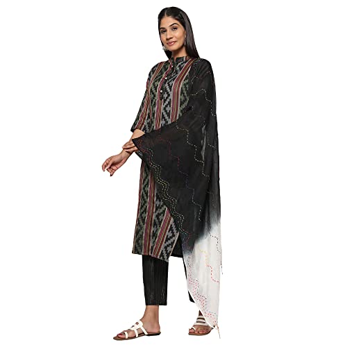 Image of Vbuyz Women's Cotton Blend Printed Straight Stitched Kurta Pant with Dupatta (VF-KU-1949-SKD-38 Black Medium)