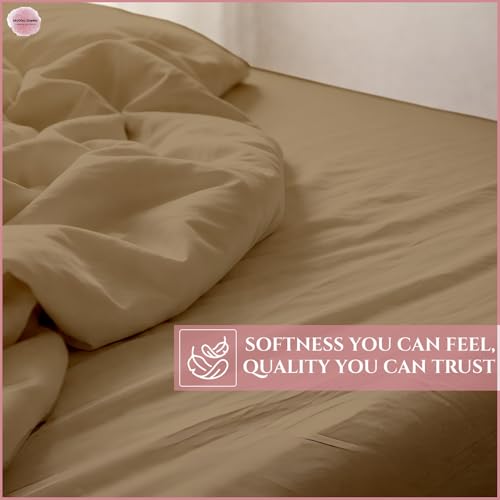 MyGiza Sheets 4 Pcs Top Split King Sheet Sets for Adjustable Bed, 100% Giza Cotton Perfect for Sleep Number Beds, King 34" Down Flex Head, Fits 16" Deep Mattress, Taupe Solid by MyGiza Sheets - Image 8