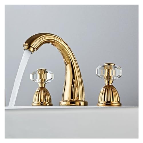 Robinet de salle de bains à trois trous mélangeur eau chaude et froide or