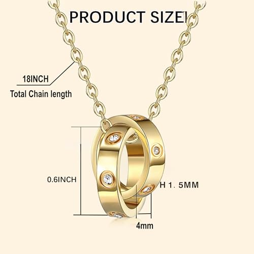 Gold Interlocking Circles Love Necklace for Women, Adjustable Stainless Steel Silver Pendant Necklace, Unique Gifts for Women on Birthday Anniversary Valentines Wedding2