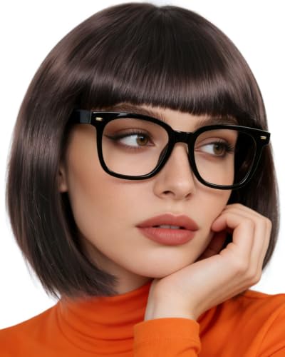 Image of ANOGOL Brown Bob Wig with Bangs Short Anime Wigs Dark Brown Wig for Women