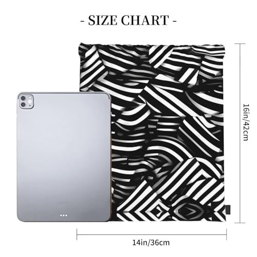 Adjustable Lightweight Black and white lines Print Drawstring Bag – Nylon Gym Sackpack for Sports, Travel, and Everyday Use4