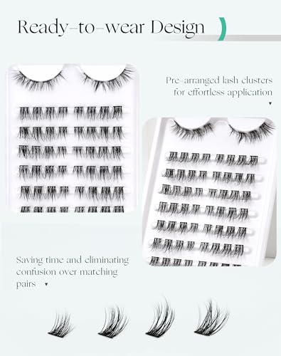 Onlyall Pre-Mapped Cluster Lashes 64 Pcs - Ready-to-Apply Natural Style, 8-13mm Faux Mink Individual Eyelashes for Quick DIY - Image 2
