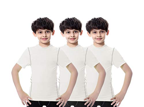 LANDUNSI 3 Pack Youth Boys Compression Shirt Athletic Short Sleeve Baseball Undershirt Soccer Sports Base Layer Top