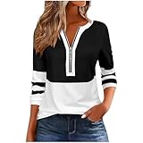 Tops for Women's Trendy Color Block Striped T-Shirts Long Sleeves 1/2 Zipper up Crewneck Tees Blouse Tunic Top Black Medium