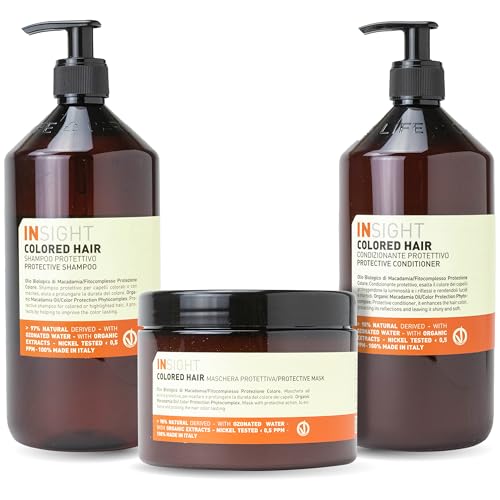 Insight Colored Hair Protective Haircare Set with Mask, Shampoo and Conditioner, Color-Protective Phytocomplex and Organic Macadamia Extract for maintaining Vibrant, Color-Treated Hair, 16.9/30.4 /