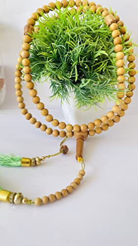 Image of RDK Sandalwood (Chandan) Islamic Tasbih Prayer Mala Beautiful Engraved Allah Mohammad TASBEEH /Muslim Prayer Beads /TASBIH /SIBHAA Islamic Salat Prayer Tasbeeh 100 Beads (White Sandalwood 10 MM)