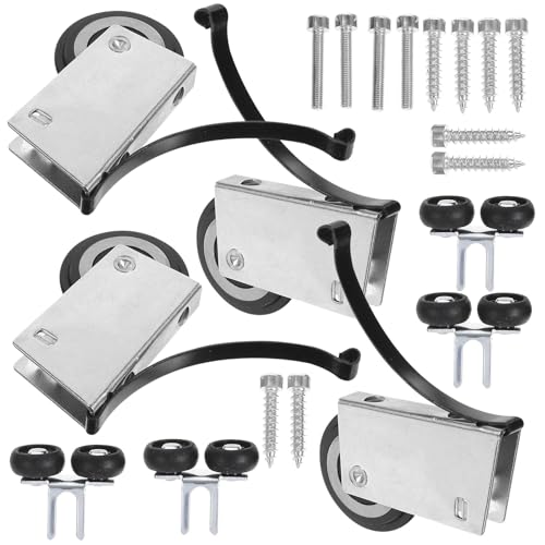 CLISPEED Juego de poleas de rodillo para puerta corredera, ruedas deslizantes de metal para armario y armario de cocina, rodillos silenciosos para puerta de patio, 4 piezas (2 superiores + 2