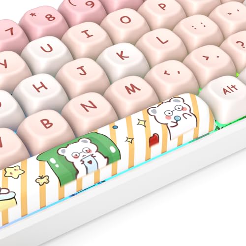 Image of PBT Keycaps MOA Profile Keycap Set Dye-Sublimation Cute Keycaps Custom Keycap for 60% 75% 100% MX Switch Mechanical Gaming Keyboard(Pink Bear)