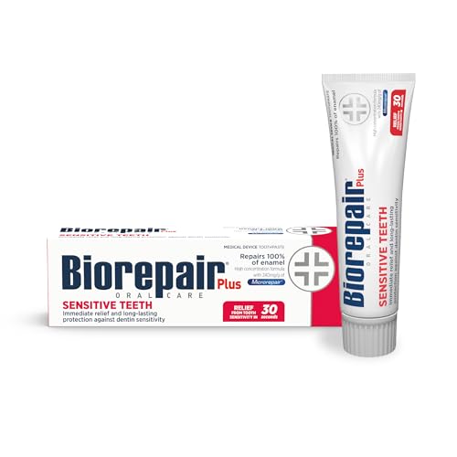 BIOREPAIR Plus Sensitive Teeth- Fluoride Free Hydroxyapatite Toothpaste Reduces Dentin Sensitivity & Pain Sensitive Toothpaste Adults & Kids Prevents Enamel Erotion Oral Care 75ml Made in Italy