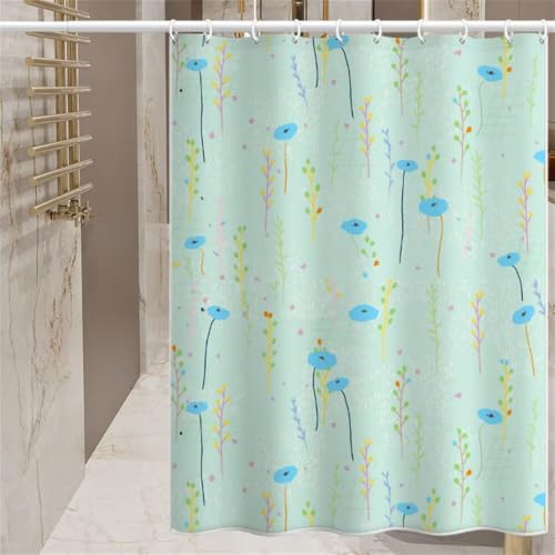 Rideau de douche fleur bleue en tissu polyester lavable pour une déco zen - 3