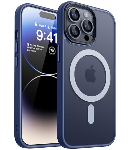 CANSHN Magnetic Compatible with iPhone 14 Pro Case [Compatible with Magsafe] [Translucent Matte] Slim Thin Shockproof Protective Bumper Cover Phone Case Cover 6.1 Inch - Deep Blue