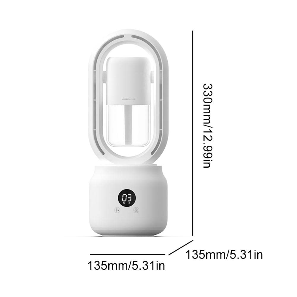 Ventilatore senza pale, condizionatore d'aria ricaricabile 3 in 1, ventilatore portatile, ventilatore da tavolo, display a LED con circolazione a 360° con luce notturna, ventilatore raffreddatore d'ar