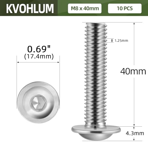Image of M8-1.25 x 40mm 10 PCS Flanged Button Head Socket Cap Bolts Screws, Stainless Steel 304, Allen Socket Drive, Screwdriver Bit Included, Bright Finish, Fully Machine Thread