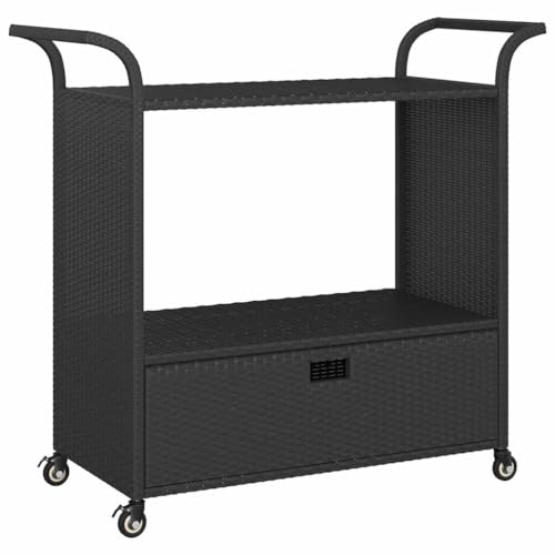 vidaXL Chariot de Bar avec Tiroir Chariot de Rangement Chariot Roulant de Service Jardin Patio Cuisine Extérieur Noir 100x45x97 cm Résine Tressée