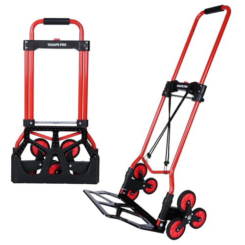 YEAUPE PRO Carretilla de Mano Plegable, Carga Capacidad máxima 50Kg- para Transporte en hogar, Garaje y Oficina, Rojo - 3 Ruedas