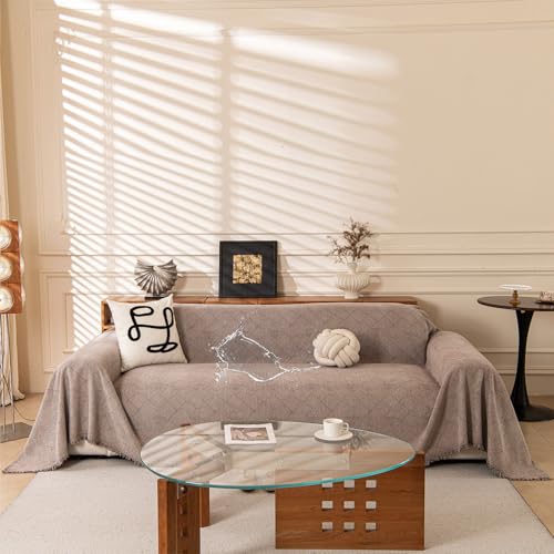 ROOMLIFE Brown Waterproof Couch Cover Sofa Covers, Chenille Couches Covers for 3 Cushion Sofas, Non Slip Soft Breathable Sofa Slipcovers for Pet, Washable Furniture Protector with Tassel,71''X134”