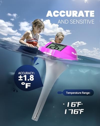 Image of BALDR Pool Thermometer Floating Easy Read, Solar Digital Pool Thermometer with Dual Large Screens, IPX7 Water Temperature Gauge for Inground Above Ground Pools & Spas (Red)