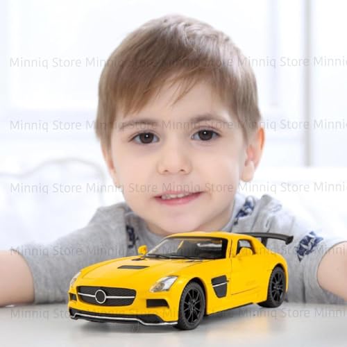 Image of 1 /32 Merceedes Benz SLS AMG GT Future Model Car - Exclusive Alloy Metal Pullback Toy with Openable Doors, Lights, and Music for Kids (1:32 Merceedes SLS- Yellow)