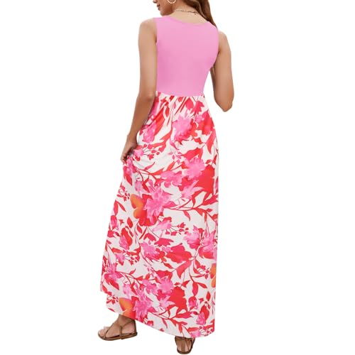 Image of Sherosa Women Boho Chevron Striped Floral Printed Summer Sleeveless Tank Long Maxi Party Dress