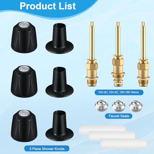 39619 Bathtub Matte Black Shower Knob 3 Piece Replacement Kit and Shower Stem for Price Pfister Verve, Shower Faucet Handle Rebuild Trim Kit, Includes 12H-2H, 12H-2C, 12H-18D Stems, and Flange Base by Coolfell - Image 7