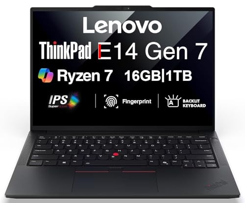 Image of Lenovo 2026 ThinkPad E14 Gen 7 AI Business Laptop 14 inch FHD+ Display | AMD Ryzen 7 250 (Beat Ryzen 5 7535U), 16GB DDR5, 1TB SSD, Copilot, Backlit, FP, 5M RGB Webcam, Thunderbolt 4, Win11Pro