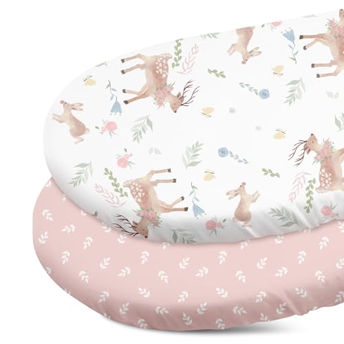Image of Gllquen Baby Bassinet Sheets 2-Pack for Baby Girl Boy Pink Deer