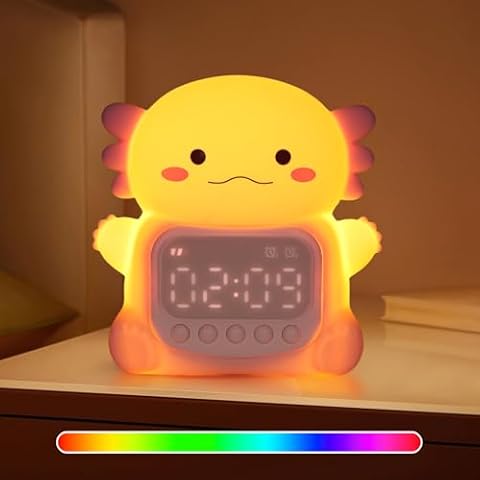 Axolotl Alarm Clock with Night Light for Kids, 7 RGB Color Cute Alarm Clocks for Bedrooms Ok to Wake Clocks, Silicone Animal Tabletop Lamp for Teen Girls Boys Cover