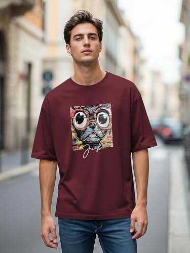 Image of BULLMER Trendy Front and Back Printed Oversized Round Neck T-Shirt for Men - Pack of 2