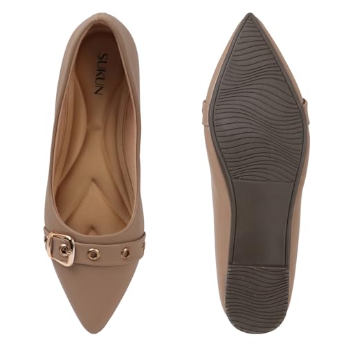 Image of Sukun FBC 99 Women's Bellies Flats Lightweight, Comfortable Slip-On Pointed Toe Shoes for Office, Casual | Stylish, Durable & Comfy
