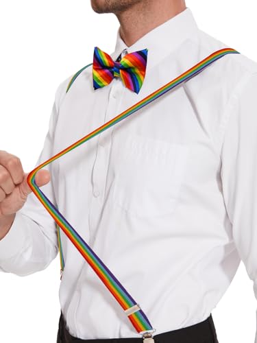 Image of habibee Suspenders and Bow Tie Set for Men, Adjustable Elastic Braces with Y-Back, Diverse Colors, Strong Clips
