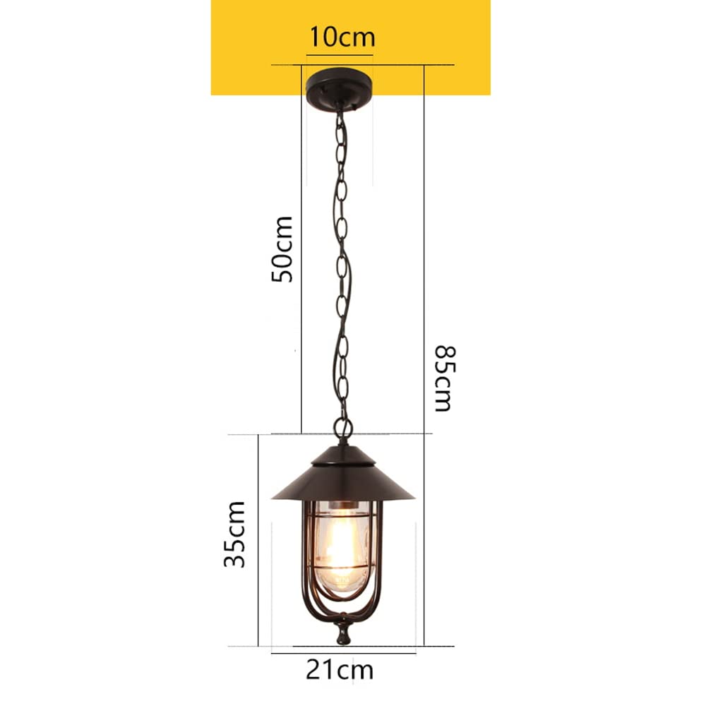 1-Light Exterior Hanging Lantern Lighting for Porch, Indoor Outdoor Pendant Light Fixtures, Height Adjustable Farmhouse Light with Sanded Black Finish Clear Glass Interesting