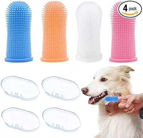 Cepillo de Dientes de Mascotas, 4 Pcs Cepillo de Dientes para Gatos, Cepillo Dientes Perro Dedo, Cepillo de Dientes para Perros Silicona, Cuidado de los Dientes de Perro, 360 °Limpieza de Dientes