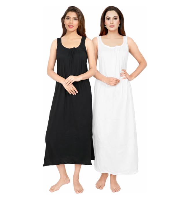Image of Women's Sleeveless Maxi Night Dress, Spaghetti Strap Nighty, Comfortable Sleepwear Pack of 2