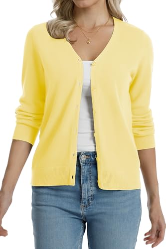 Image of QUALFORT Women's 100% Cotton Lightweight Cardigans Long Sleeve Knitted Button Down Sweater