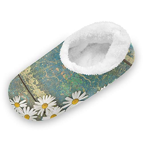 TropicalLife LUCKYEAH - Pantuflas de madera para casa con flores y margaritas para mujeres y hombres con pies peludos, cómodas y cálidas de espuma viscoelástica para interiores y exteriores,