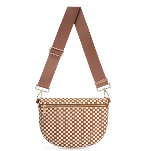 Image of Woven Crossbody Bags For Women, Checkered PU Waist Pack Travel Sling Bag