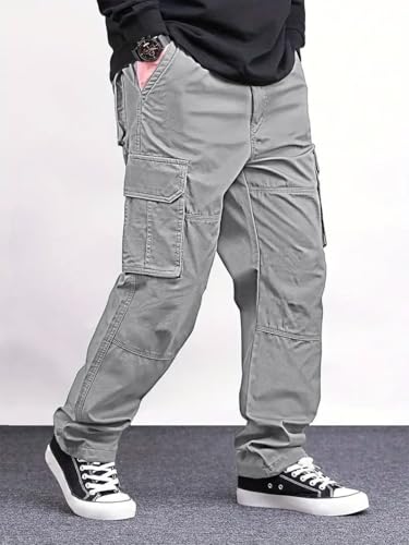 Image of MiraMichi Men's Relaxed Fit Solid Pattern Cotton Cargo Pant with 6 Pocket Button Down Closure Type and Standard Length | Six Pockets Cargos Pant's |Bonkers Joggers for Men