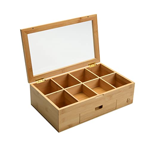 Ecbanli Premium Natural Bamboo Tea Box Storage Organizer， With Drawers And Clear Acrylic Window， Can Be Used As Collection Room For Countertops, Kitchen, Jewelry, And Other Small Items 3.8 Benefits #TOP1