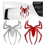 DXNQ 2 PCS 3D Spider Emblem, Personalized Cool Metal Spider Shape Logo Car Body Sticker, Decorative Badges Sticker for Bumper Fender Side Door Window, Exterior Car Accessories (Red+Silver)