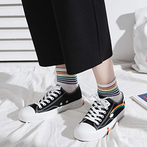 Frauen Regenbogen Muster Leinwand Schuhe Low Top Turnschuhe Schnüren Casual Sport Trainer Schuhe Frühling Herbst Mode Walking Walking Flats - Image 7