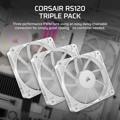 Image of CORSAIR RS120 120mm PWM Fans - Daisy-Chain Connection - Low-Noise - Magnetic Dome Bearing - Triple Pack - White