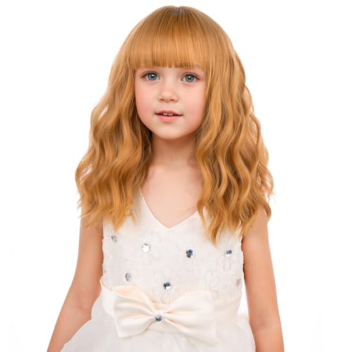 Image of PATTNIUM Strawberry Blonde Wig with Bangs for Girls Short Wavy Curly Wig Blonde Brown Bob Wigs Heat Resistant Synthetic Wig for Women Cosplay Costume Party