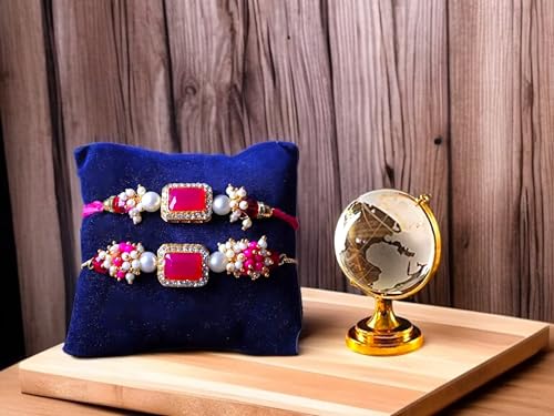 Image of SAUDEEP INDIA Feng Shui Crystal Mini Globe Idol for Home Decor with Lumba /Couple Rakhi Set Brother Bhabhi | Globe for Vastu Home Decor(Couple Rakhi with Gift Hamper)