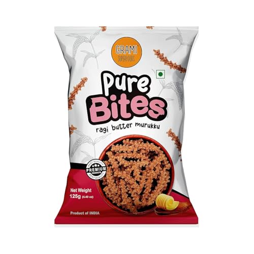 Image of Grami Superfoods Pure Bites Ragi Butter Murukku - Healthy Indian Snack with High Protein & Fiber | No Maida, No Preservatives | Gluten-free Ragi Snacks - 125gm (PACK OF 3) 125 x 3