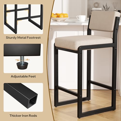 Image of Bar Stools Set of 4, Modern Counter Height Bar Stools with Back,26 inch Camel