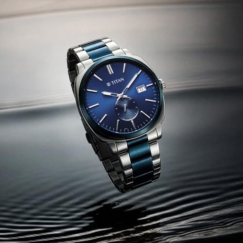 Image of Titan Classique Suave 2.0 Analog with Blue Dial Silver and Blue Stainless Steel Strap Watch for Men - 90189KM01