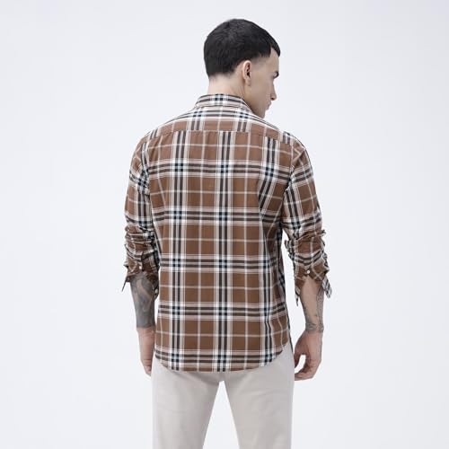 Image of BASICS 100% Cotton Checked Shirt for Men | Slim Fit | Everyday Smart Casual Wear | Full Sleeve