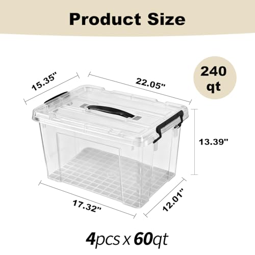 Image of 4 Pack Clear Storage Bins with Lids, 60 Qt-Stackable Plastic Organizer for Home, Office, Garage, BPA-Free, Heavy-Duty, See-Through Containers with Secure Latches & Handles